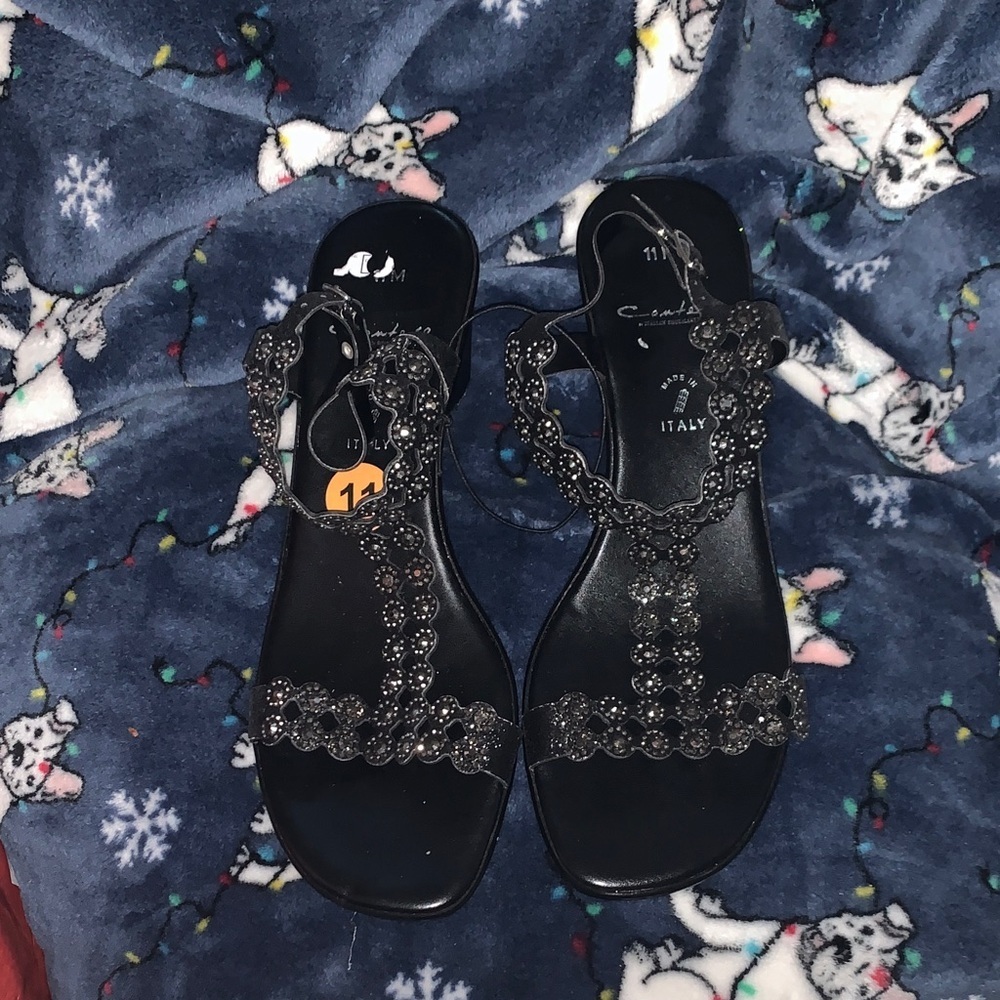 NWOT- Chic Black Sandals with Sparkling Embellishments